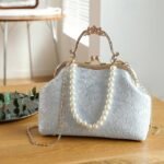 Women's Vintage Pearl Handle Lace Clutch - Elegant Evening - Image 6