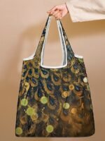 Women's Peacock Print Folding Tote Bag - Large Capacity - Image 12