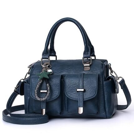 Women's Blue Faux Leather Handbag – Stylish Large