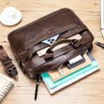Premium Brown Leather Briefcase - Elegant Business Laptop Bag - Image 10