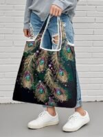 Women's Peacock Print Folding Tote Bag - Large Capacity - Image 8