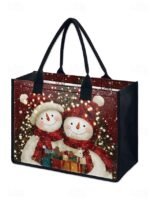 Women's Christmas Snowman Print Tote Bag, Large Capacity - Image 13