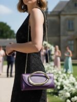 Women's Metallic Evening Clutch Bag with Gold Handle, - Image 9