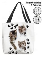 Large Capacity Tote Bag with 3D Cat Print and Paw Patterns – - Image 2