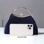 Women's Navy Blue Evening Clutch – Elegant Pleated Velvet - Image 3